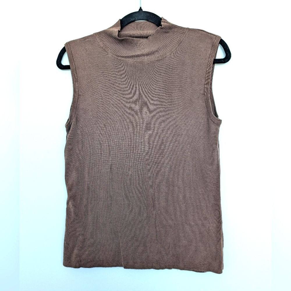 Vintage Silk Blend Mock Neck Sleeveless Knit Sweater Tank J.A.C. Sz M Brown